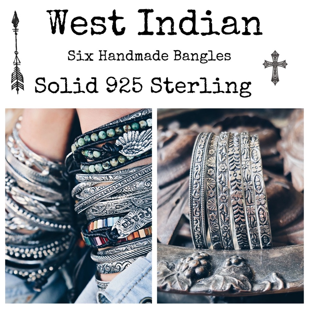 Set of 6 West Indian Handmade Sterling Silver 925 Bangles | Small Wrist
